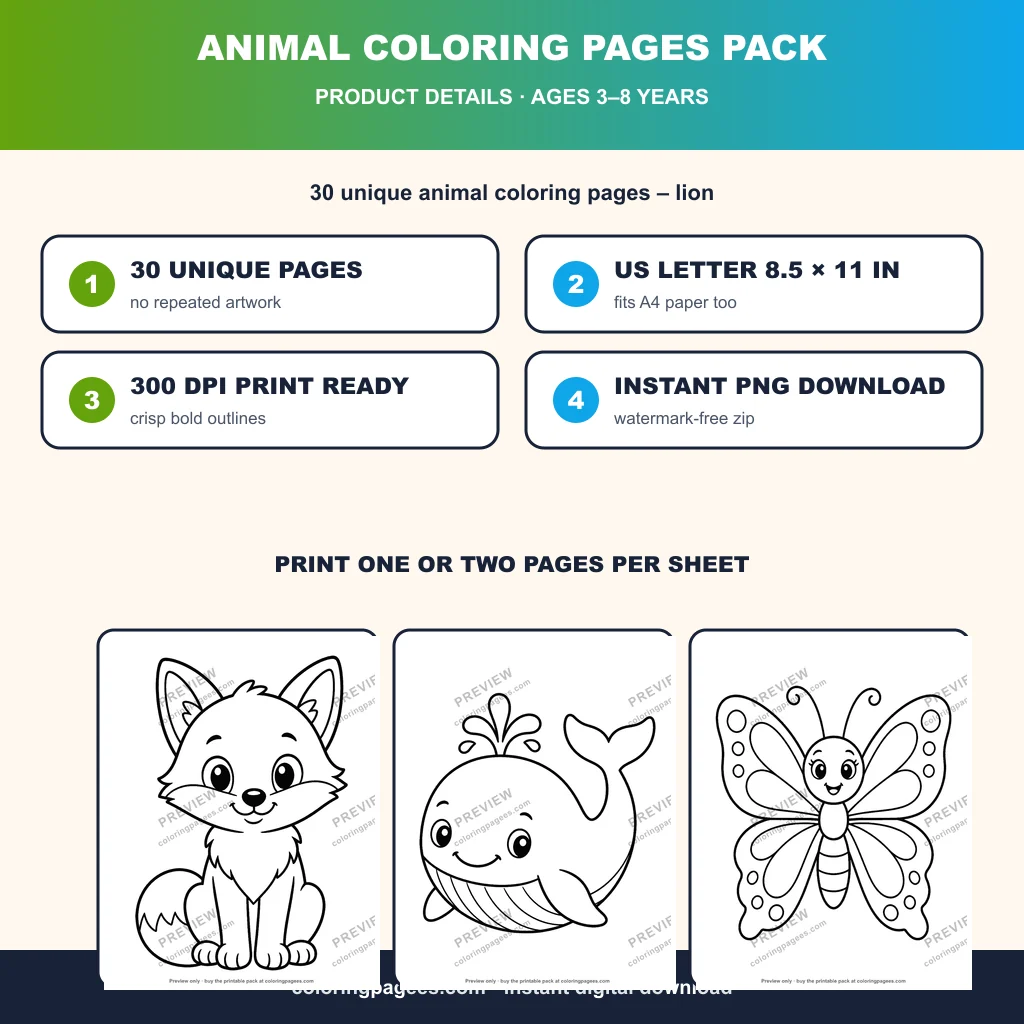 Animal Coloring Pages Pack sample pages 4