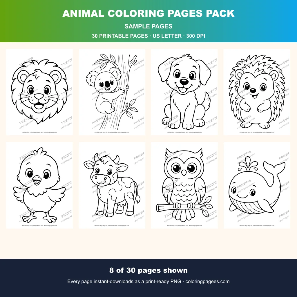 Animal Coloring Pages Pack sample pages 1