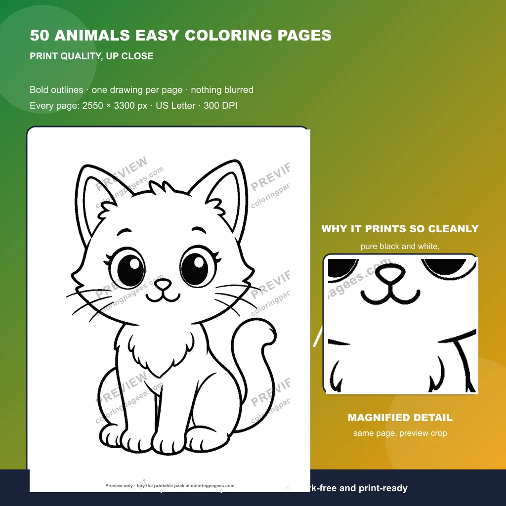 50 Animals Easy Coloring Pages sample pages 5
