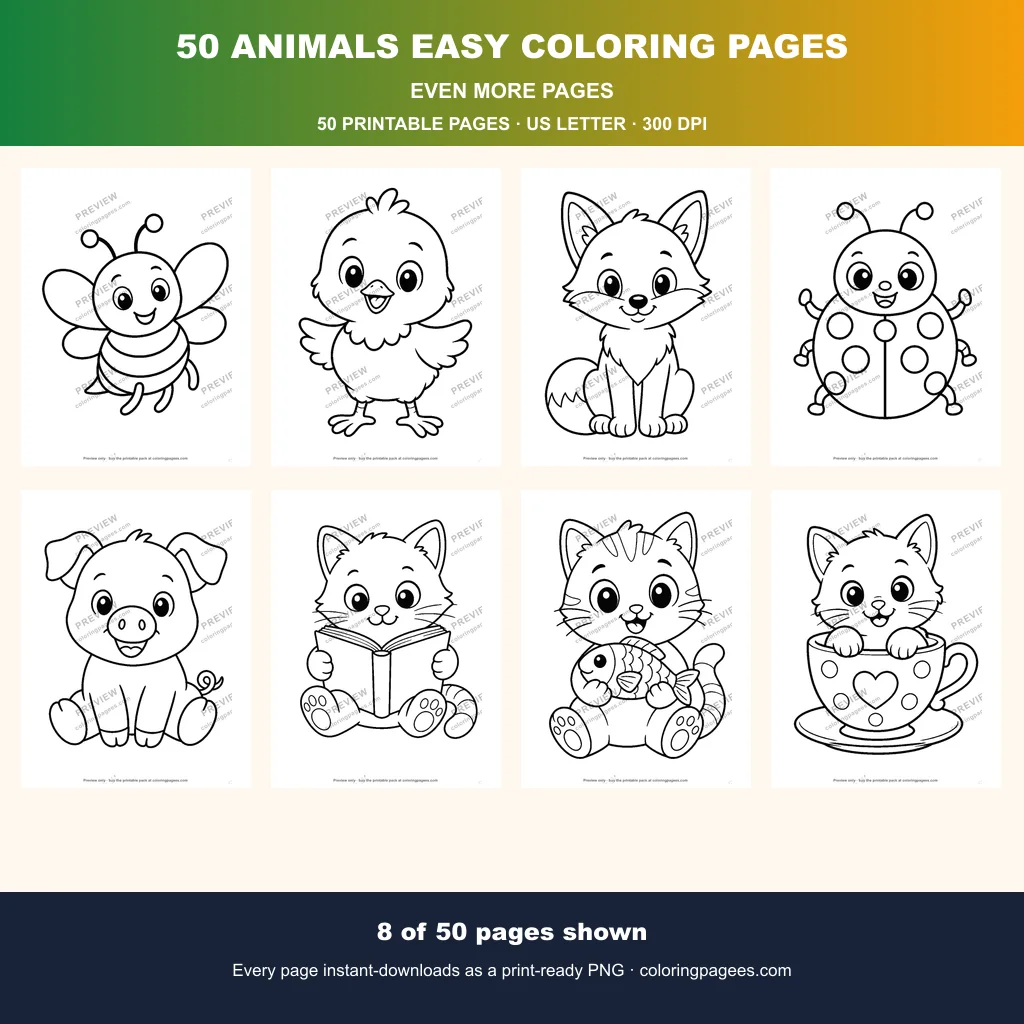 50 Animals Easy Coloring Pages sample pages 3