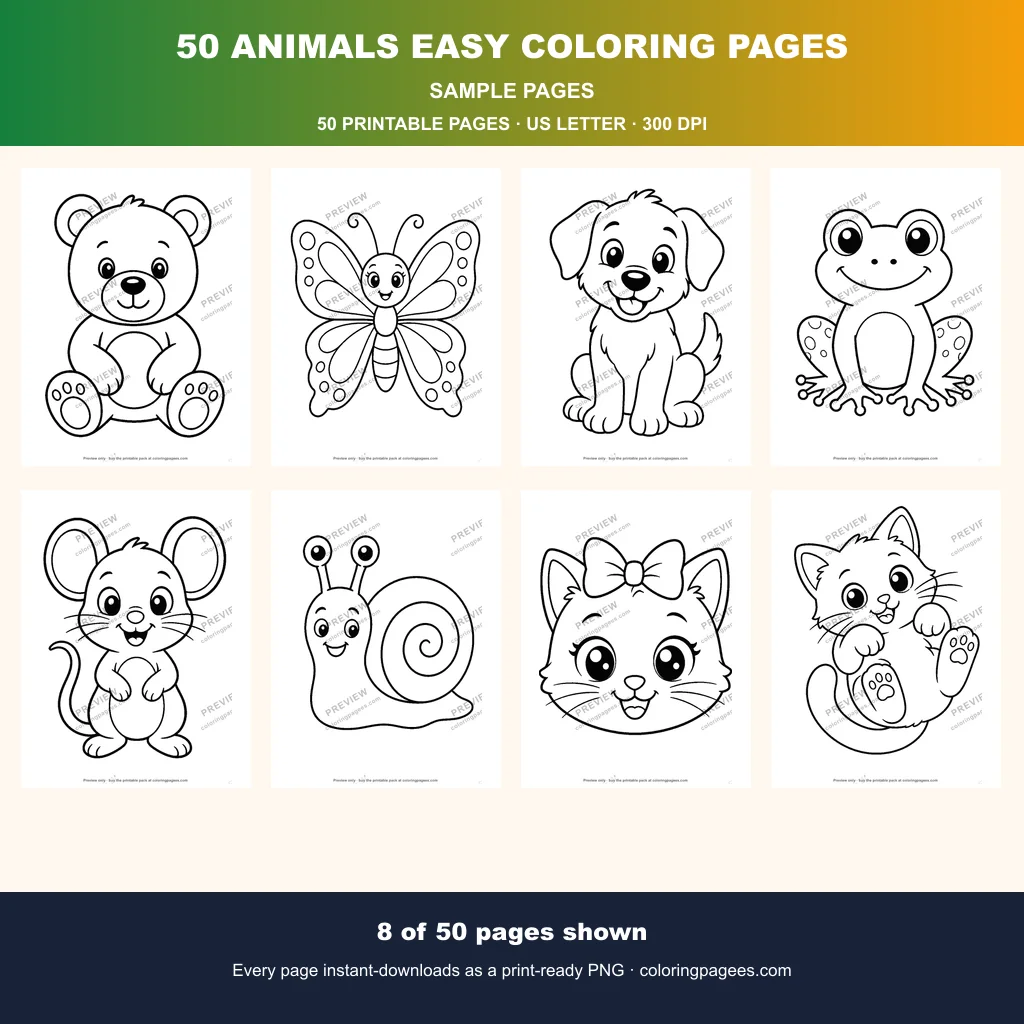 50 Animals Easy Coloring Pages sample pages 1