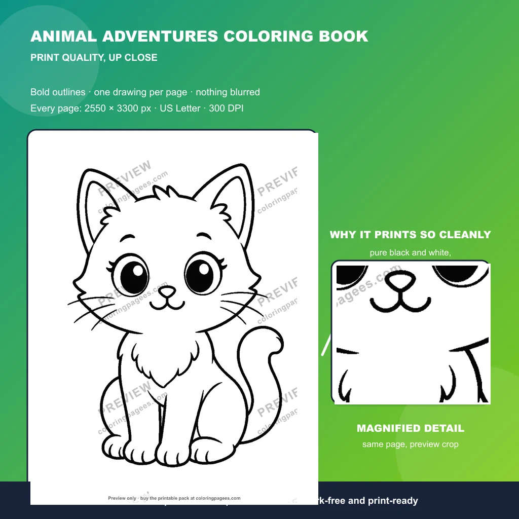 Animal Adventures Coloring Pages Pack sample pages 5