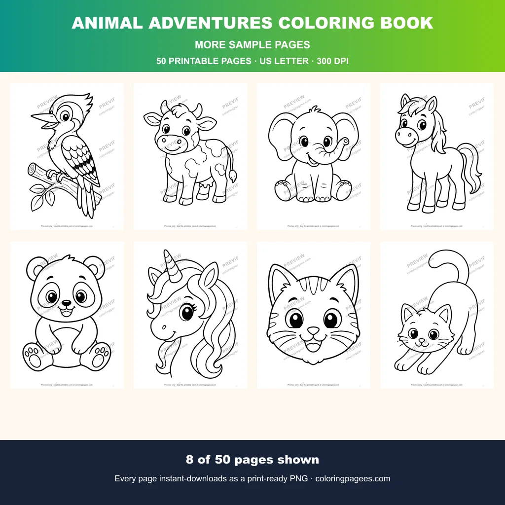 Animal Adventures Coloring Pages Pack sample pages 2