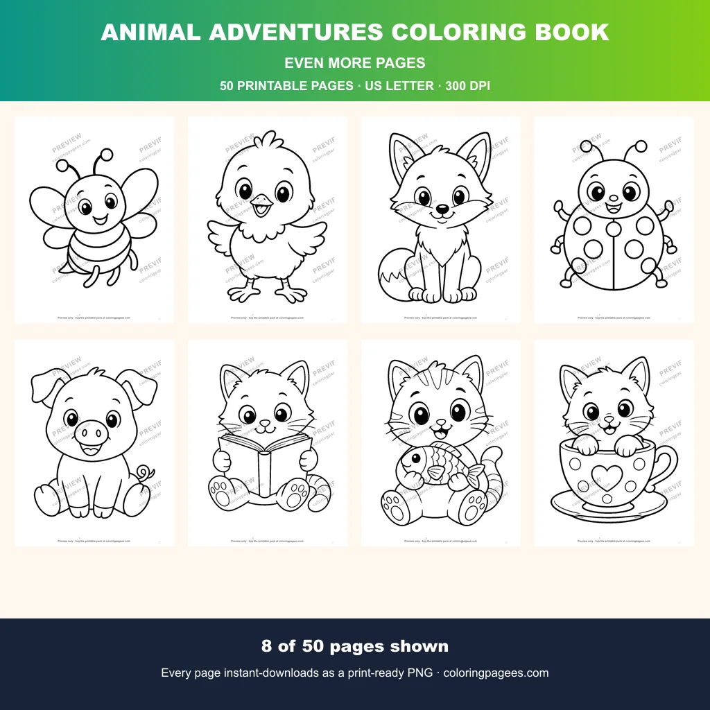 Animal Adventures Coloring Pages Pack sample pages 3