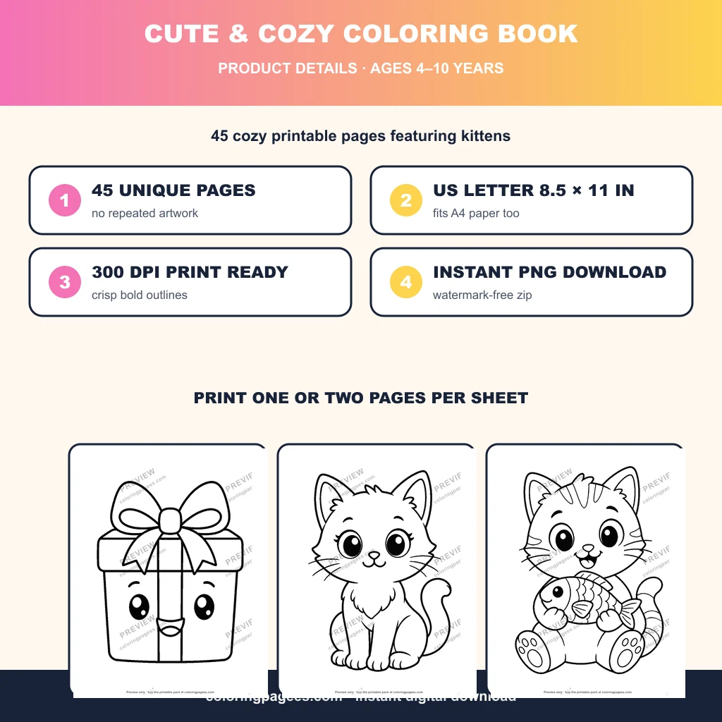 Cute & Cozy Coloring Pages Pack sample pages 4