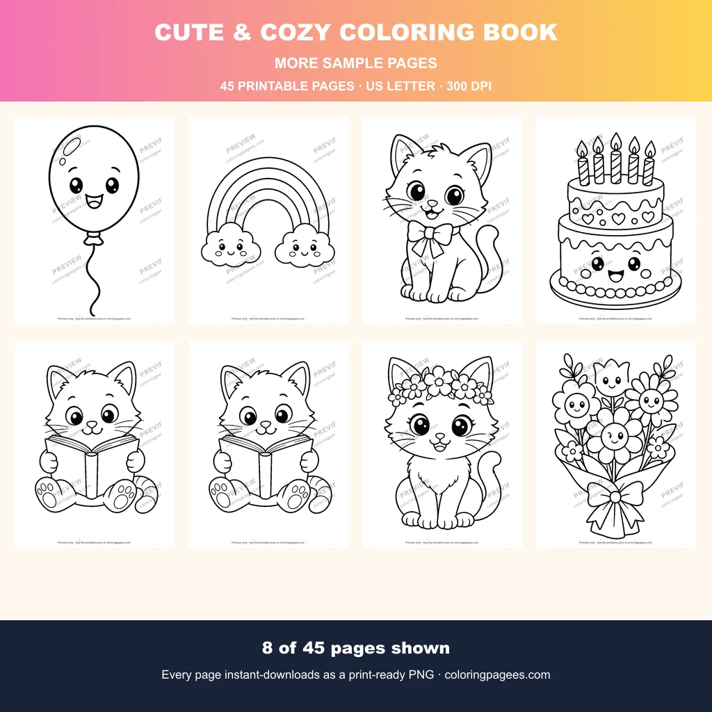 Cute & Cozy Coloring Pages Pack sample pages 2