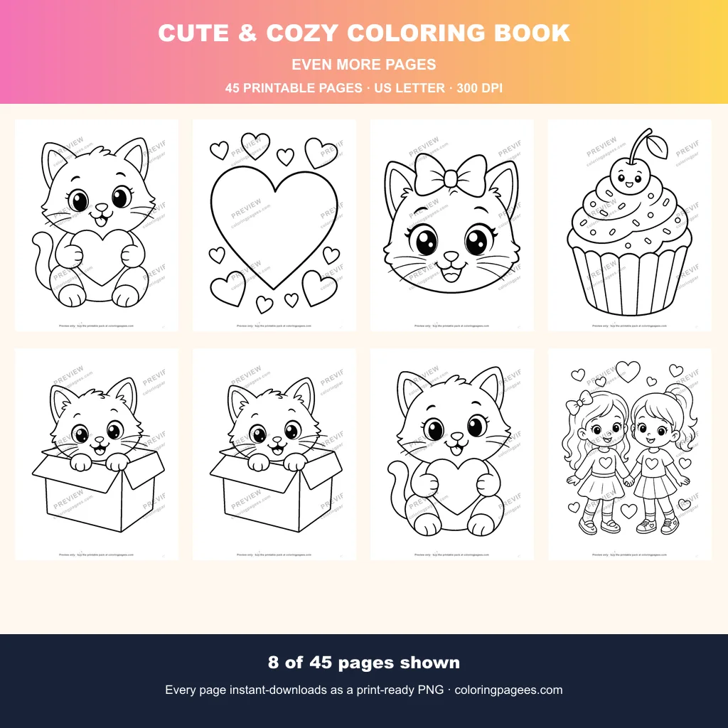 Cute & Cozy Coloring Pages Pack sample pages 3