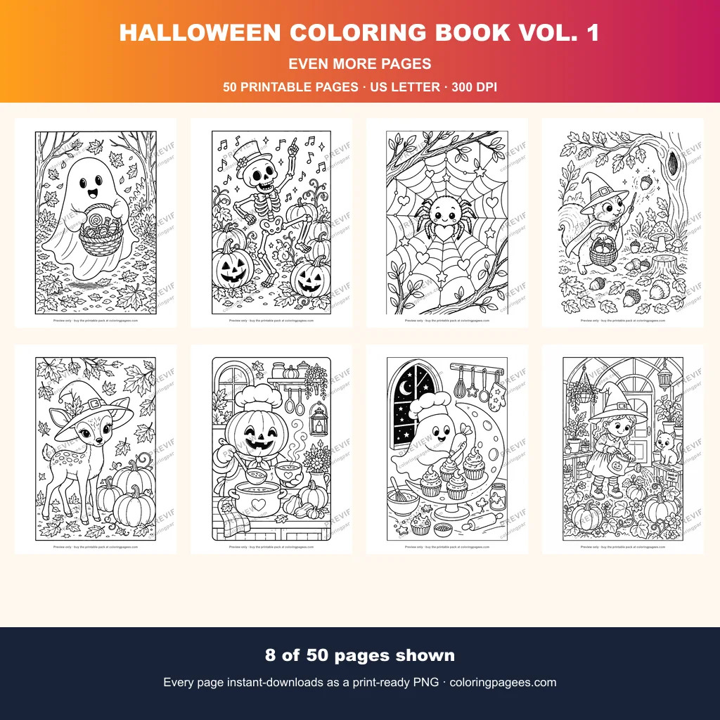 Halloween coloring pages sample sheet 3 from Halloween Coloring Pages Pack Vol. 1