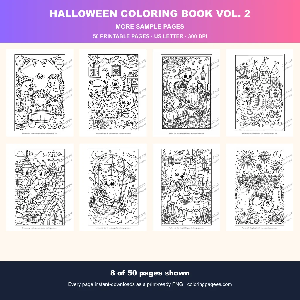Halloween coloring pages sample sheet 2 from Halloween Coloring Pages Pack Vol. 2