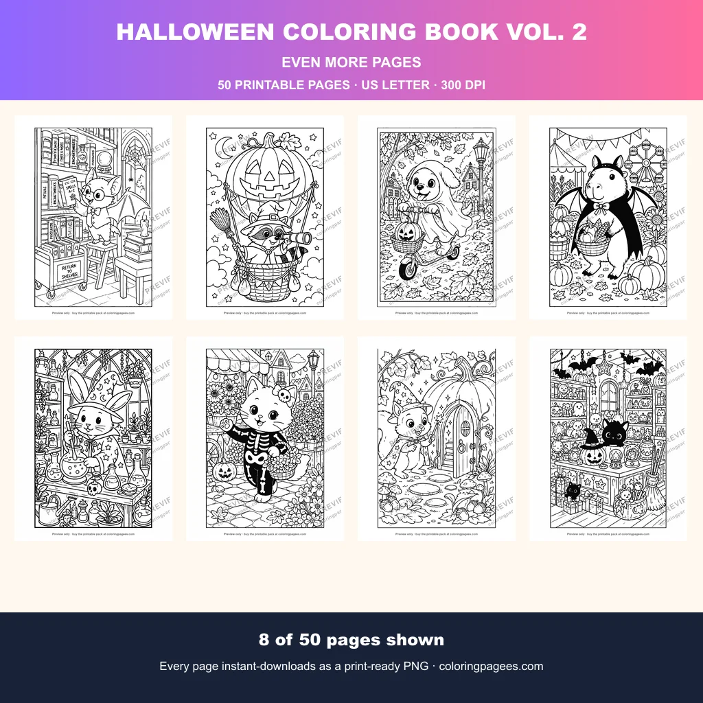 Halloween coloring pages sample sheet 3 from Halloween Coloring Pages Pack Vol. 2