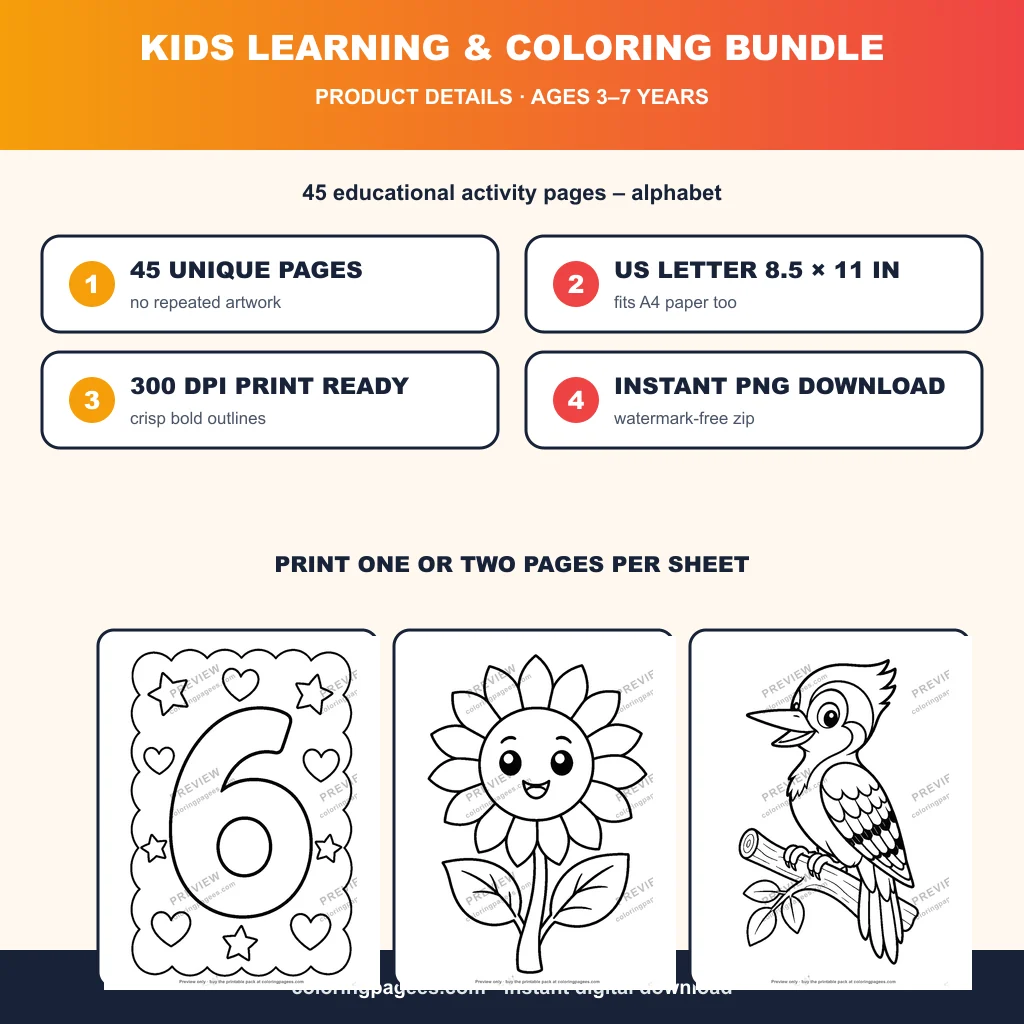 Kids Learning & Coloring Bundle sample pages 4