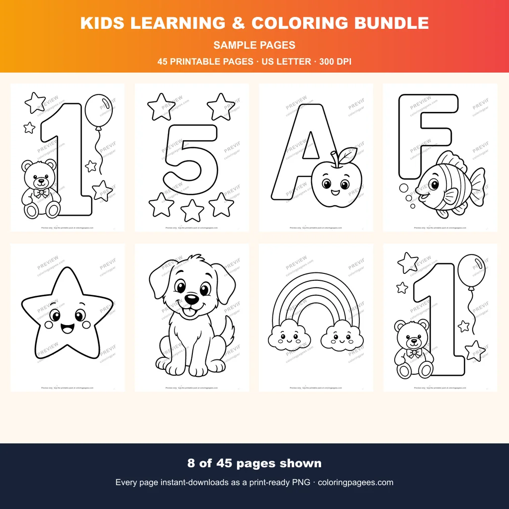 Kids Learning & Coloring Bundle sample pages 1