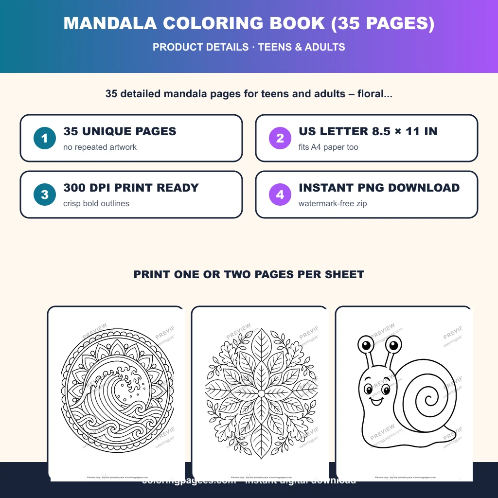 Mandala Coloring Pages Pack (35 Pages) sample pages 4