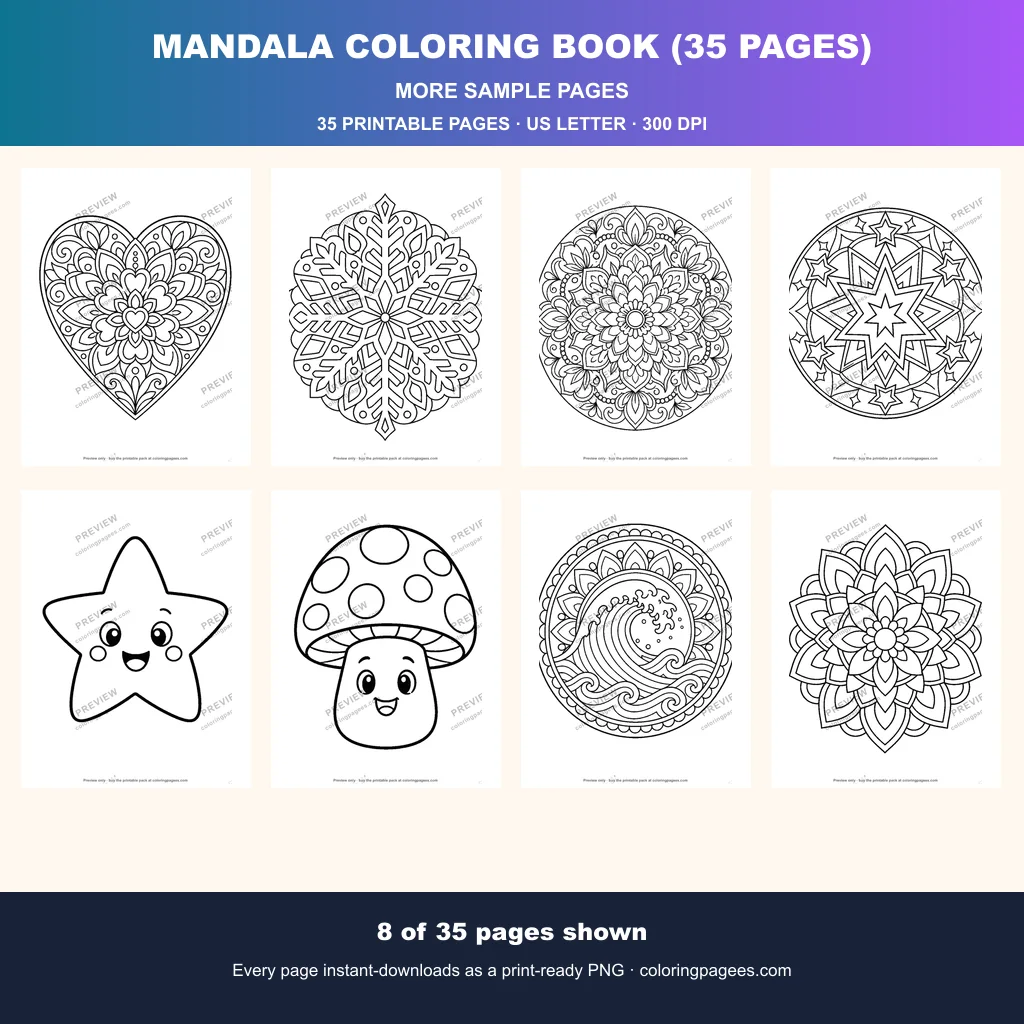Mandala Coloring Pages Pack (35 Pages) sample pages 2