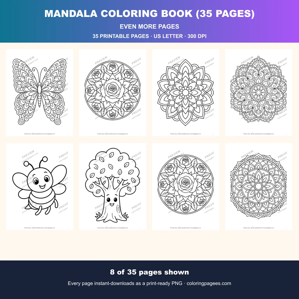 Mandala Coloring Pages Pack (35 Pages) sample pages 3