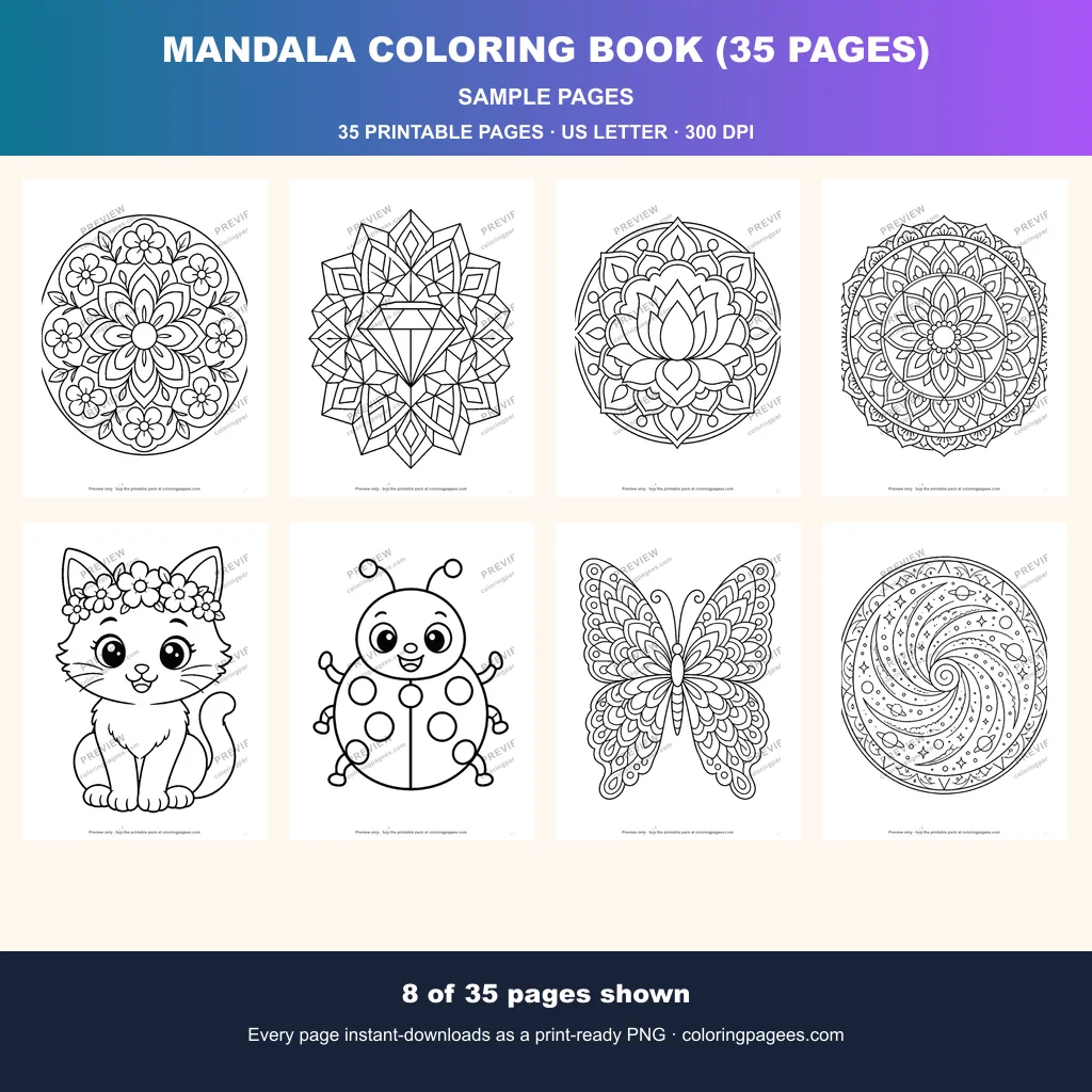 Mandala Coloring Pages Pack (35 Pages) sample pages 1