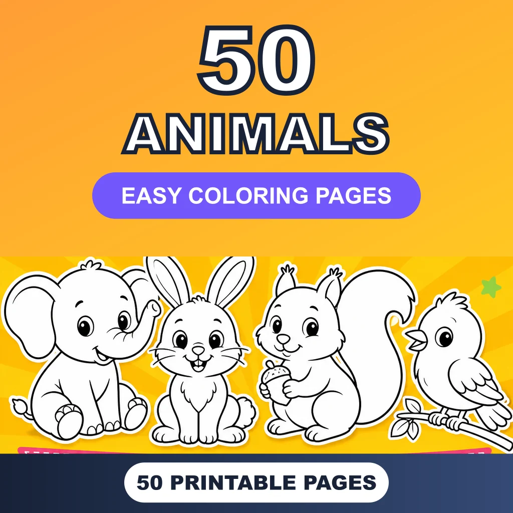 Coloring pages printable animal collection with bright cover and easy outlines