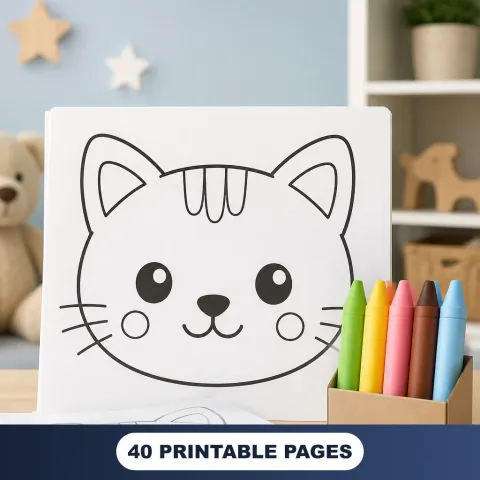 Toddler Easy Faces Pack with large simple cat outline and oversized crayons