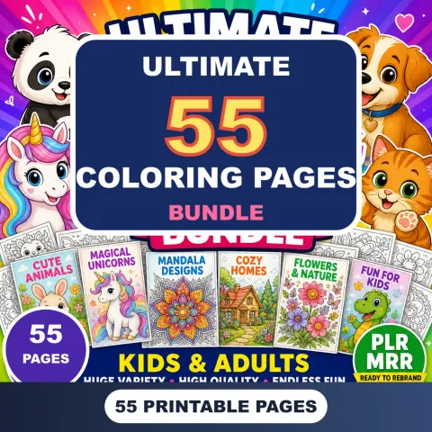 Ultimate Mega Coloring Pages Bundle colorful digital product cover