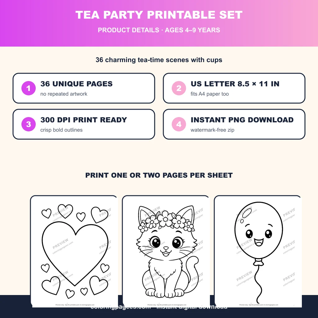 Tea Party Printable Set sample pages 4