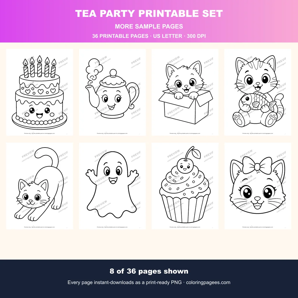 Tea Party Printable Set sample pages 2
