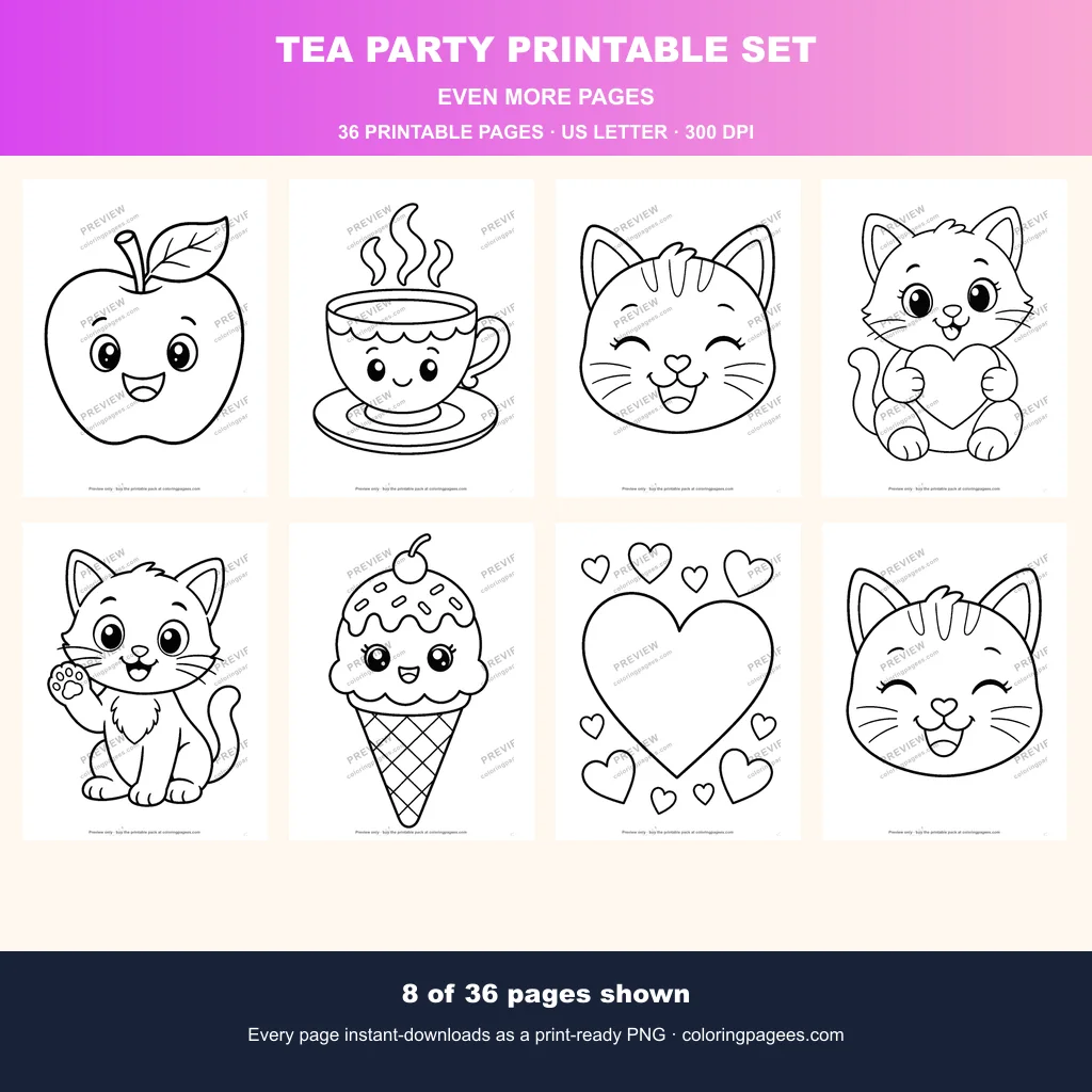 Tea Party Printable Set sample pages 3