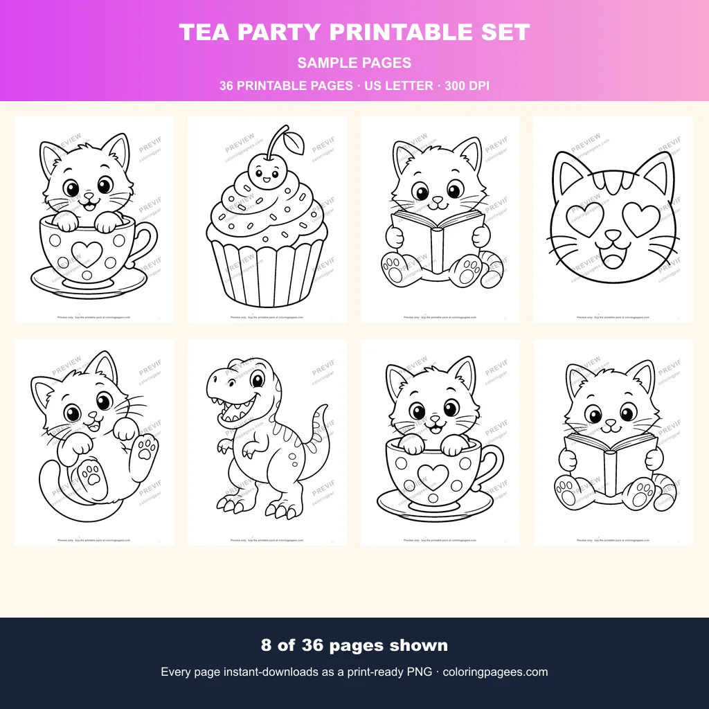 Tea Party Printable Set sample pages 1