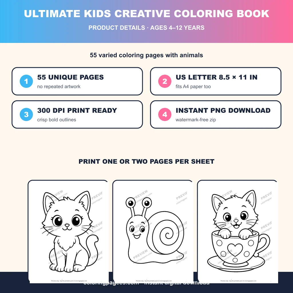 Ultimate Kids Creative Coloring Pages Pack sample pages 4