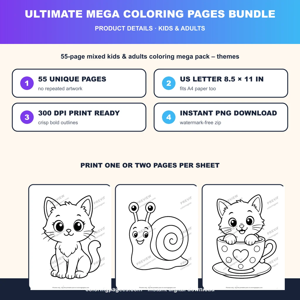 Ultimate Mega Coloring Pages Bundle sample pages 4